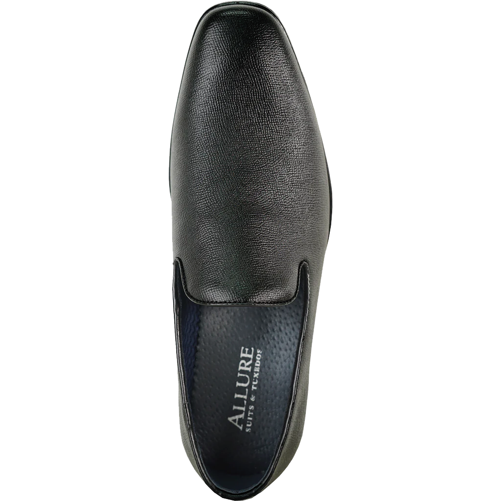 black slip on texture dress shoe top view