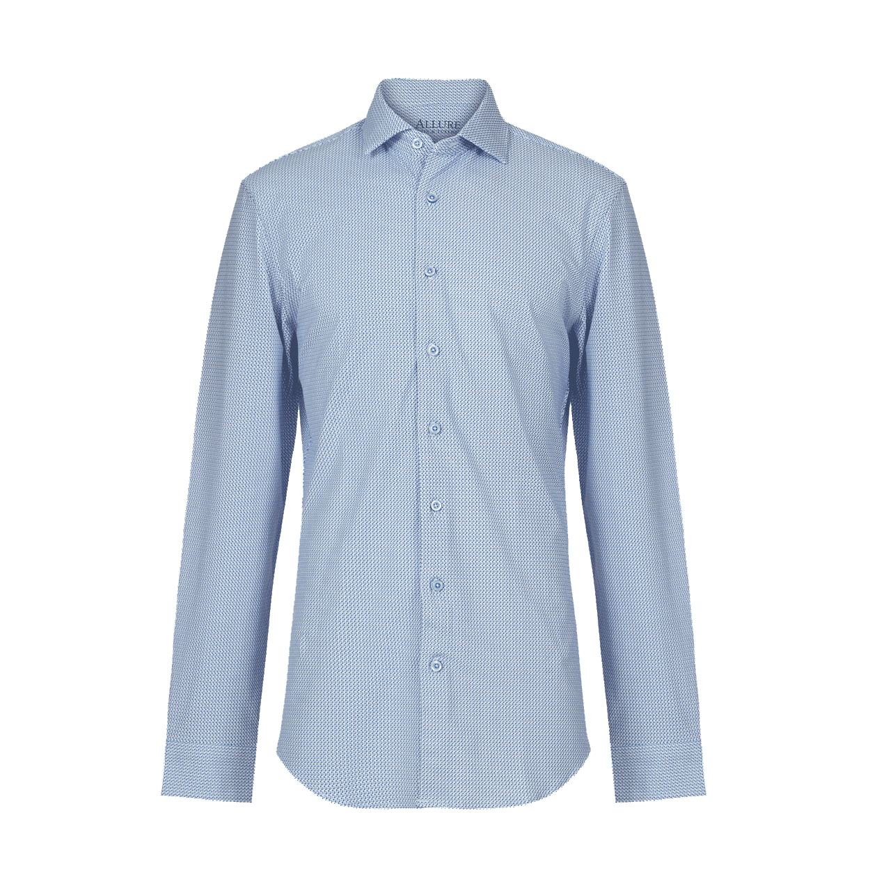 Blue Geometric Print Laydown Collar Cotton Stretch Shirt