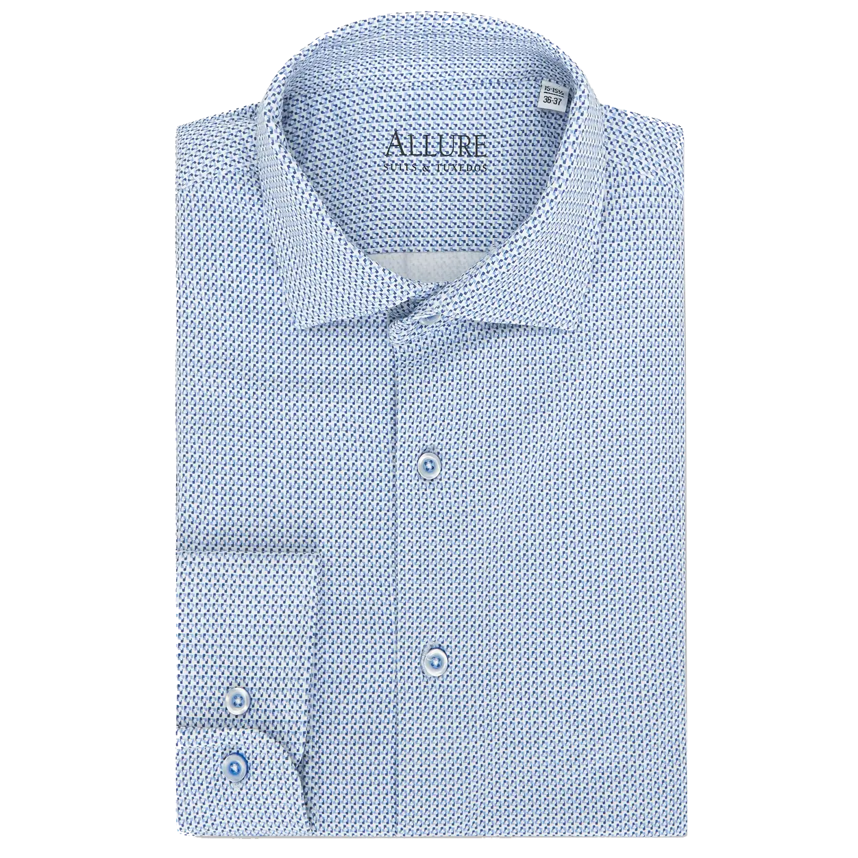 blue geometric print laydown collar cotton stretch shirt