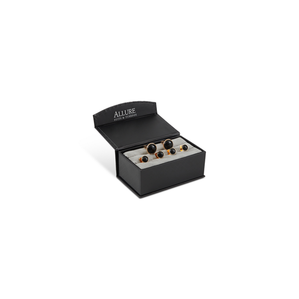 gold onyx stud and cufflink set
