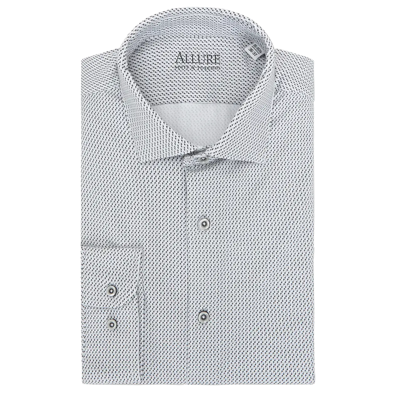 grey geometric print laydown collar cotton stretch shirt