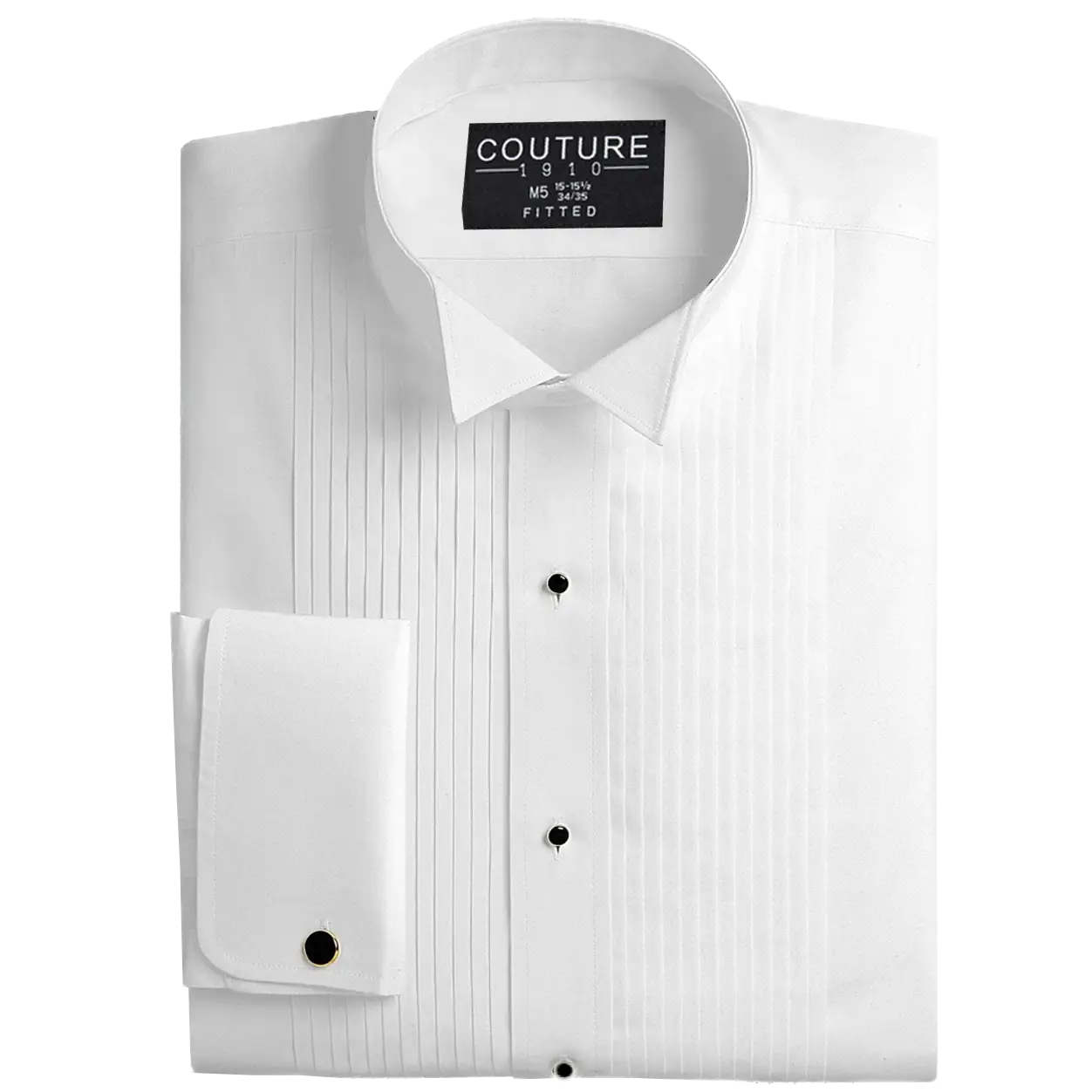 white pleated wing collar cotton blend shirt