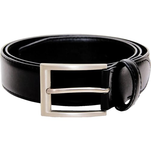 black classic dress belt with silver tone buckle