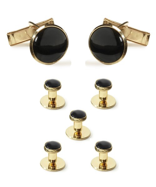 black & gold - stud & cufflink jewelry set