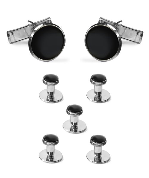 black & silver - stud & cufflink jewelry set