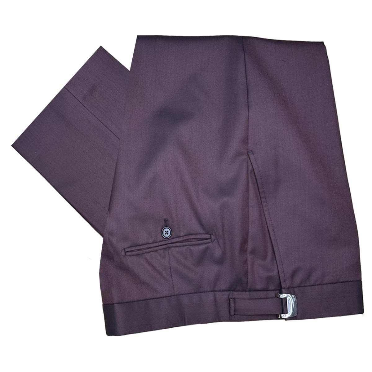 Burgundy super 120’s wool pant with an adjustable waist