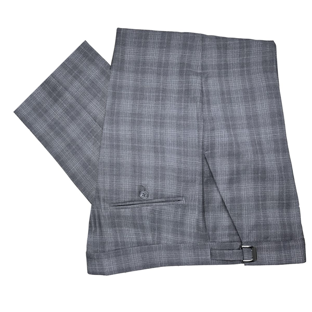 grey plaid super 120's wool pant with an adjustable waist