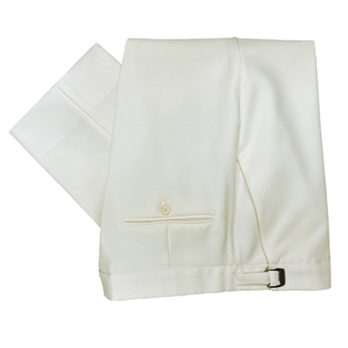 ivory pants with a satin bead leg stripe and an adjustable waistband