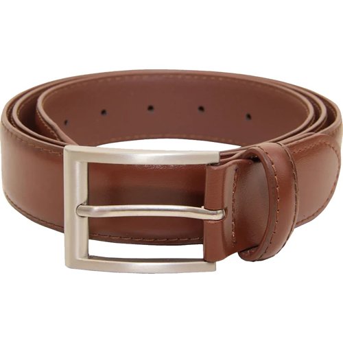 tan classic dress belt with silver tone buckle
