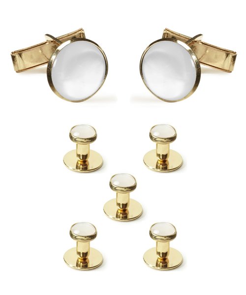 white & gold - stud & cufflink jewelry set