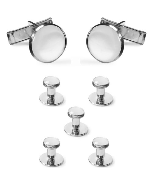 white & silver - stud & cufflink jewelry set