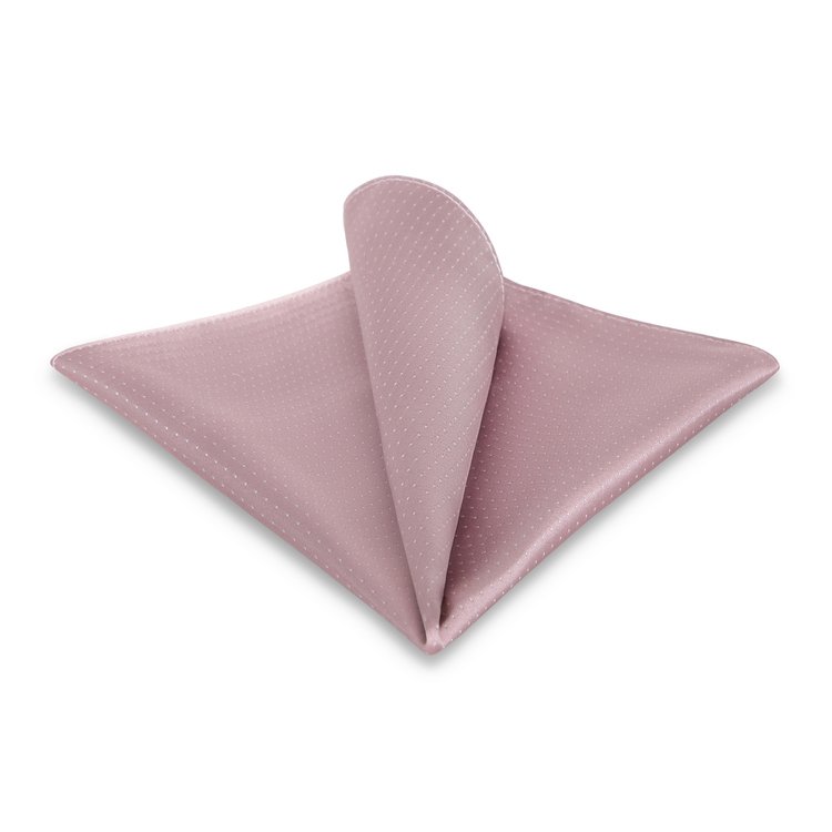 blush silk pocket square tie with white pin dots