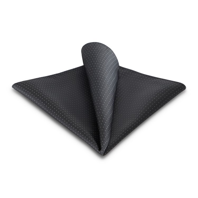 charcoal silk pocket square with white pin dots