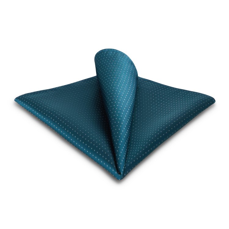 deep aqua silk pocket square with white pin dots