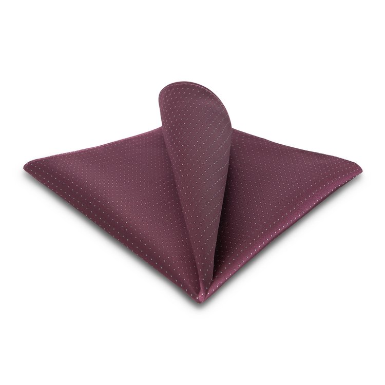 dusty plum silk pocket square with white pin dots