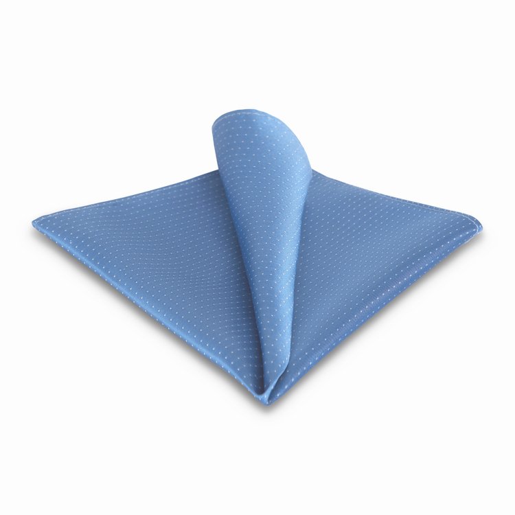 french blue silk pocket square with white pin dots