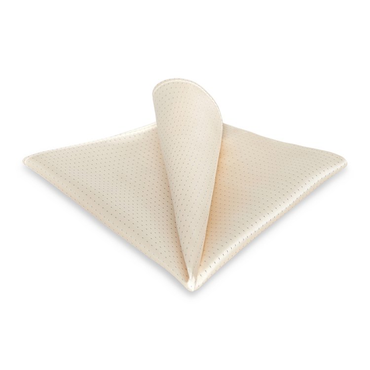 ivory silk pocket square with grey pin dots