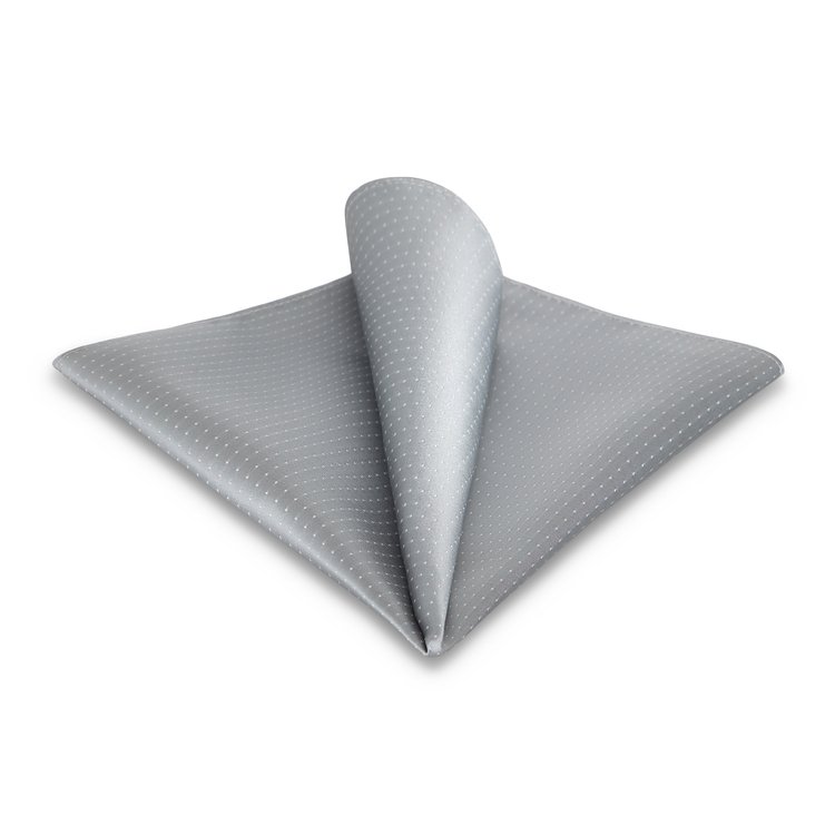 platinum silk pocket square with white pin dots
