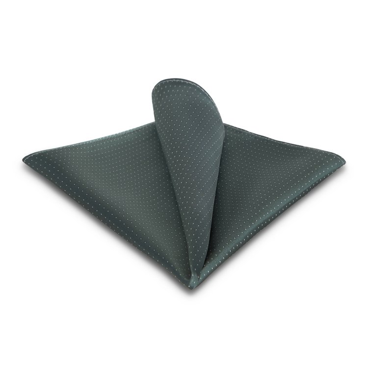 sage silk pocket square tie with white pin dots