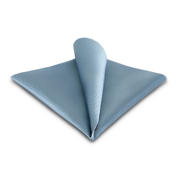 sky blue silk pocket square tie with grey pin dots