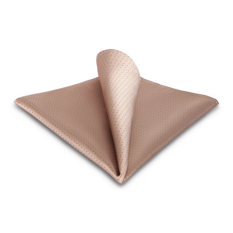 tan silk pocket square tie with grey pin dots