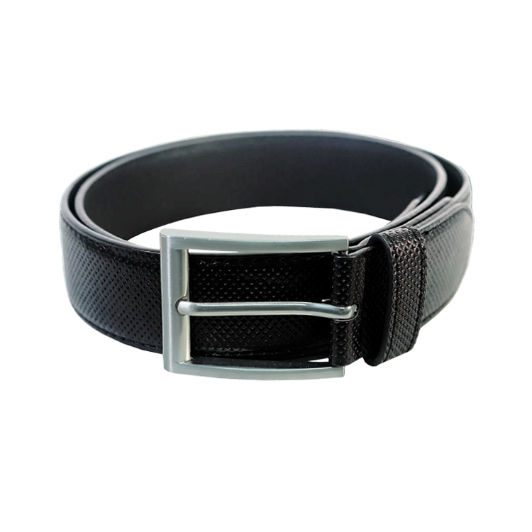 Black Debossed Dress Belt with silver tone buckle