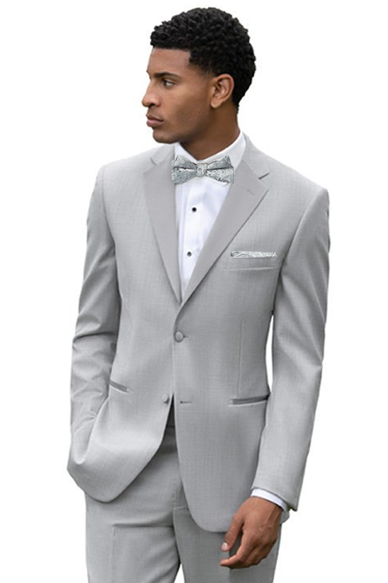 light grey tuxedo with grey paisley bowtie
