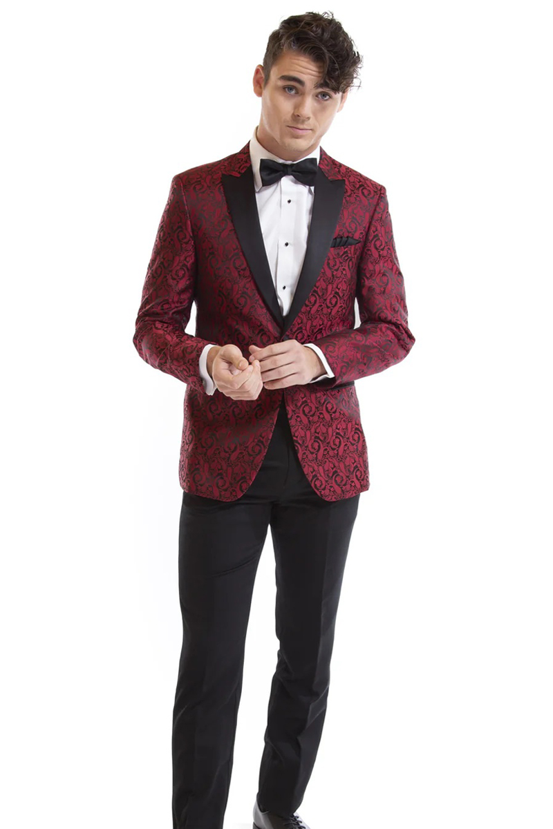 Red Paisley Full Length Tuxedo with black pants