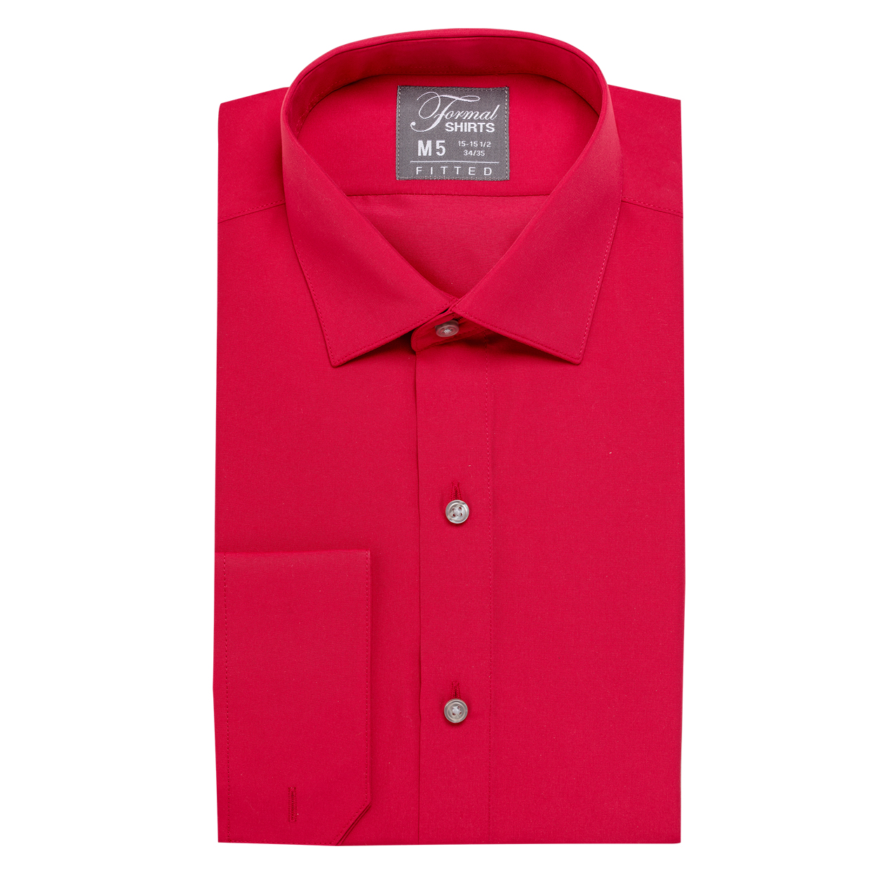 The red slim fit shirt can be worn with a suit or a tuxedo