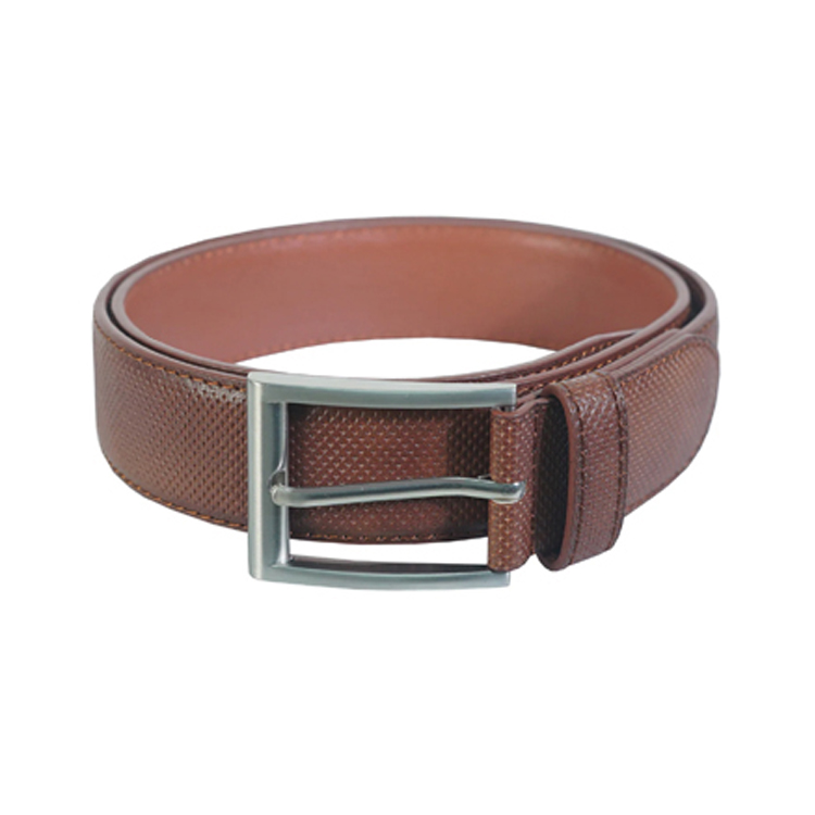 Tan Debossed Dress Belt with silver buckle