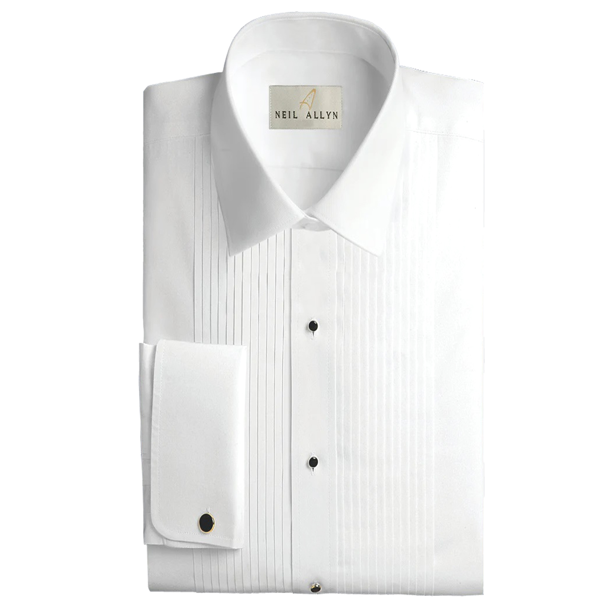 White pleated tuxedo shirt in a lay-down collar