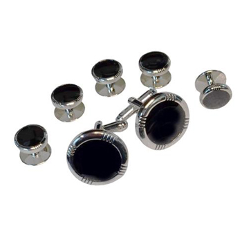 Black with silver embossed wide rhodium bezel